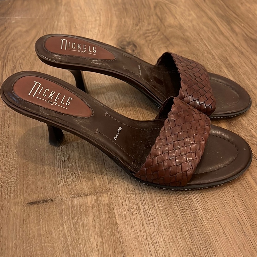 Cute short brown woven heel